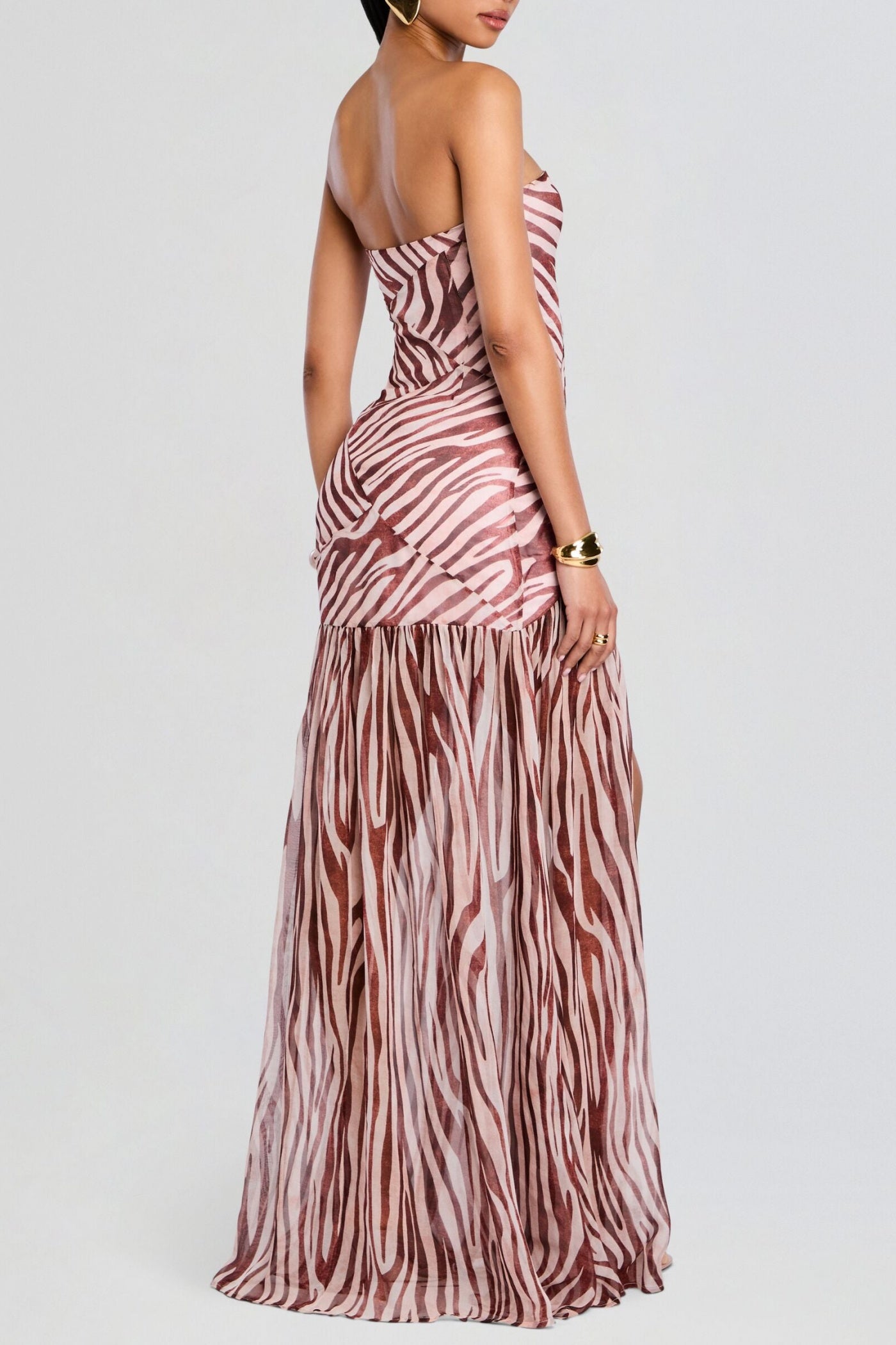 Flowering Girl Women Shmaka Zebra Print Strapless Slit Maxi Dress