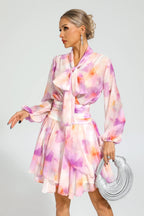 teresa Pink Floral puff sleeve Mini Dress