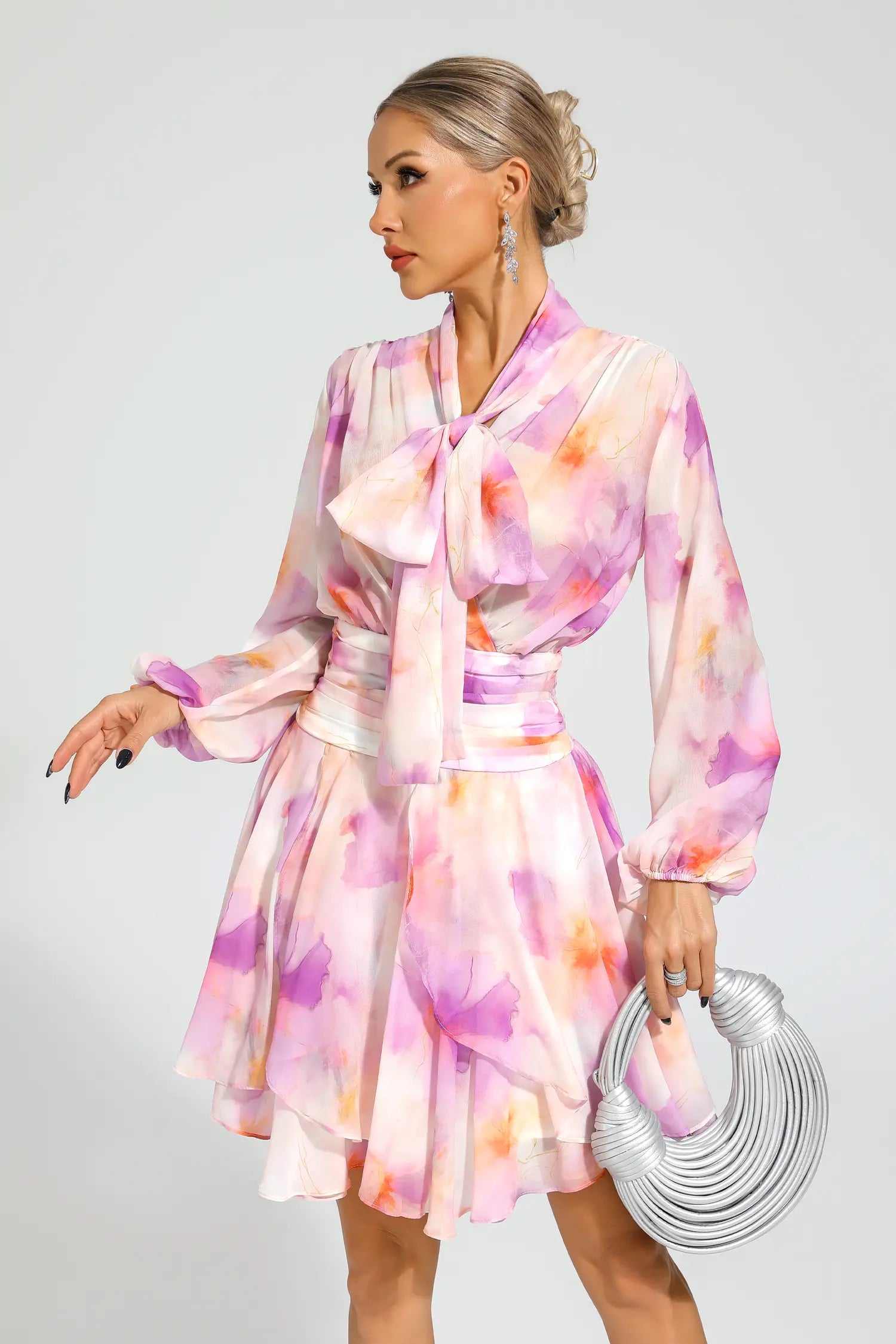 teresa Pink Floral puff sleeve Mini Dress