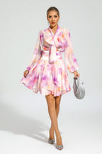 teresa Pink Floral puff sleeve Mini Dress
