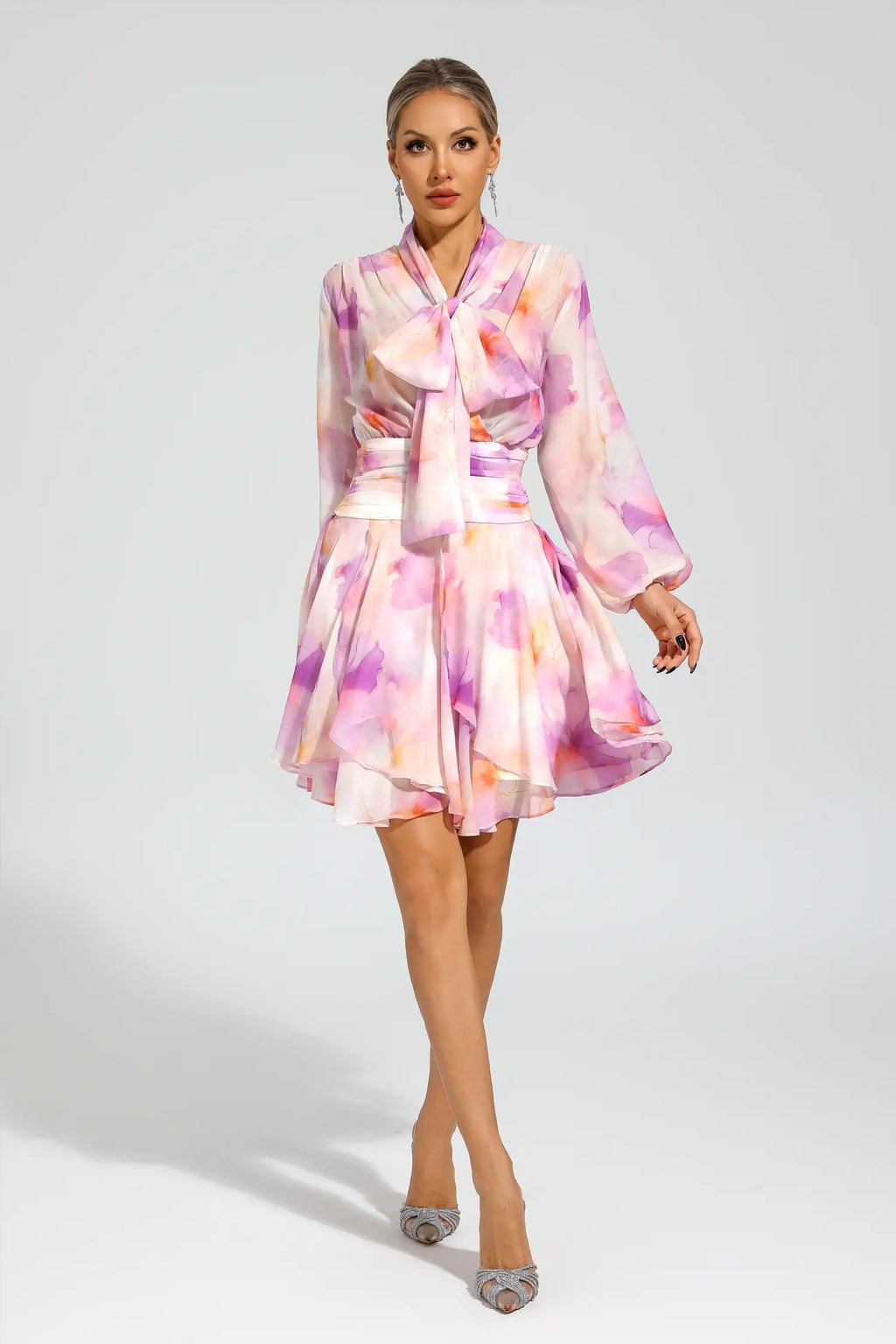 teresa Pink Floral puff sleeve Mini Dress