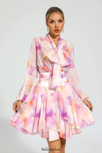 teresa Pink Floral puff sleeve Mini Dress