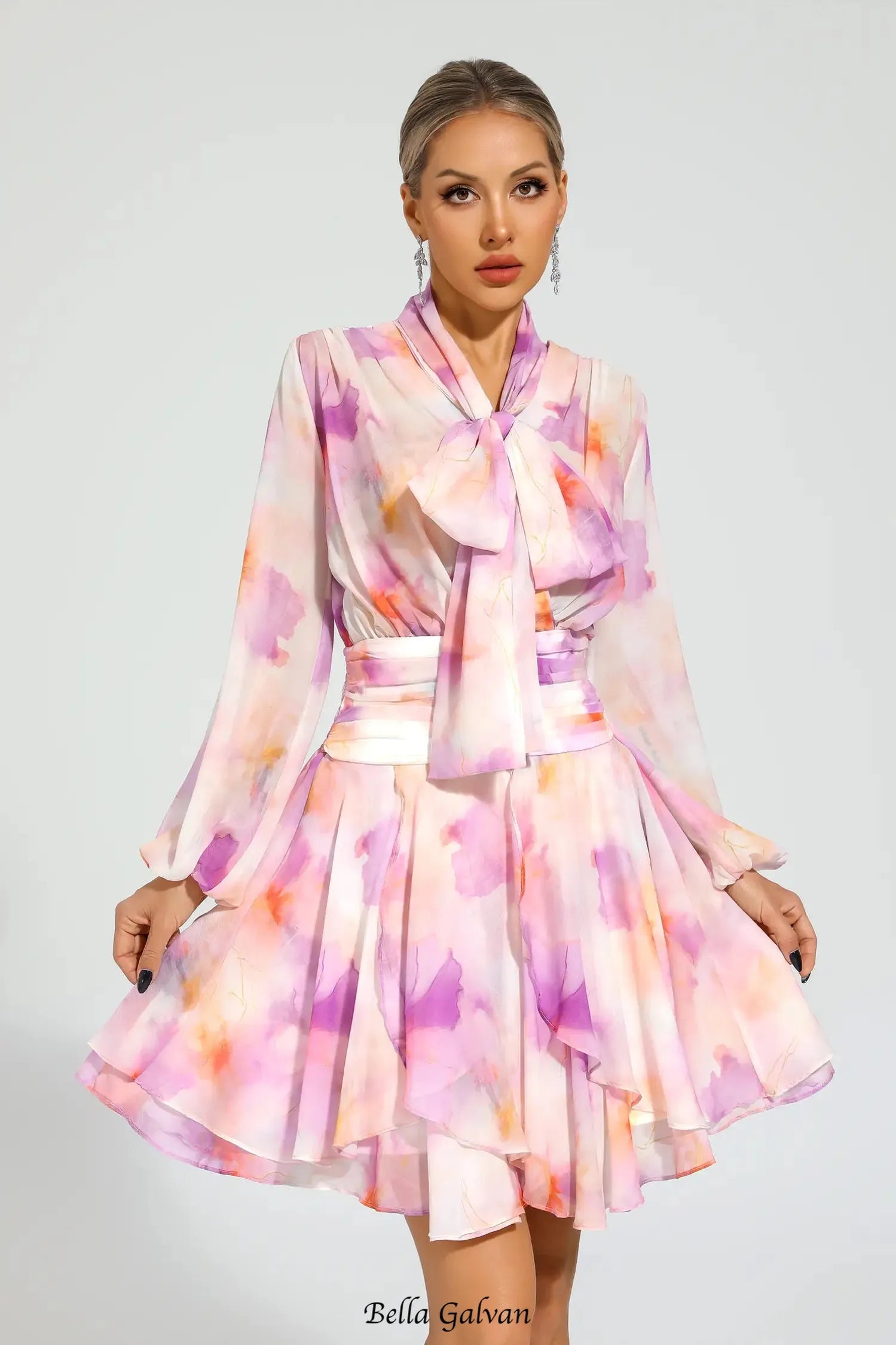 teresa Pink Floral puff sleeve Mini Dress