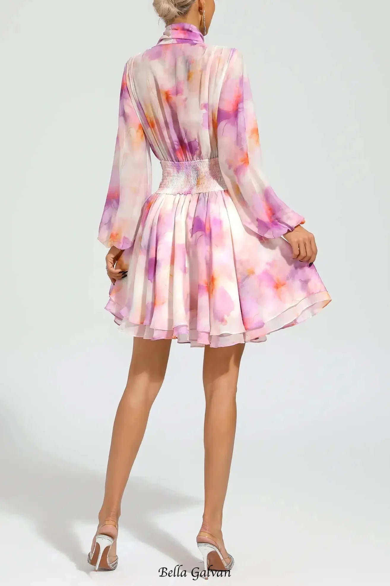 teresa Pink Floral puff sleeve Mini Dress
