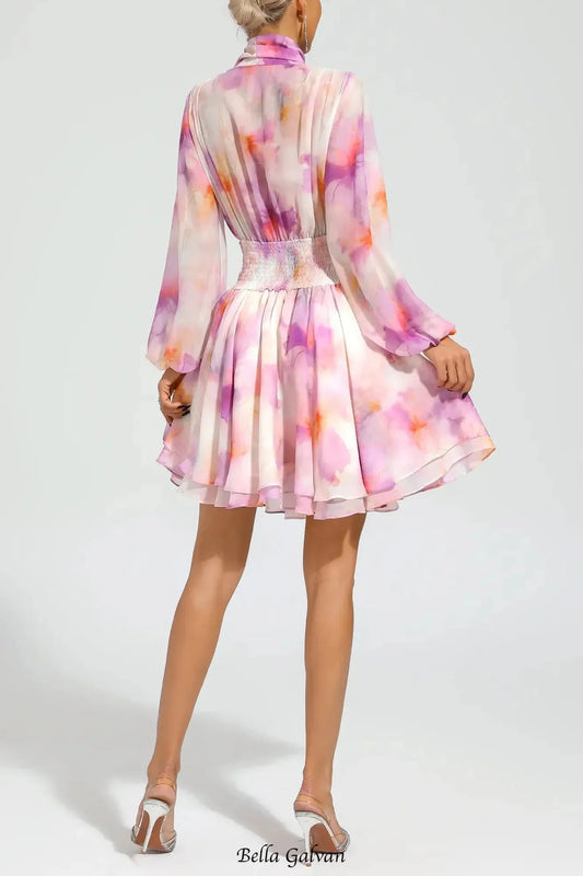 teresa Pink Floral puff sleeve Mini Dress