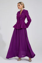 sabrina floral Embroidered coat maxi skirt set - purple