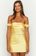 Flowering Girl Women Silvia Yellow Satin Mini Dress