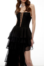 sophia Cut-Out Tulle layer strapless Maxi Dress in Black