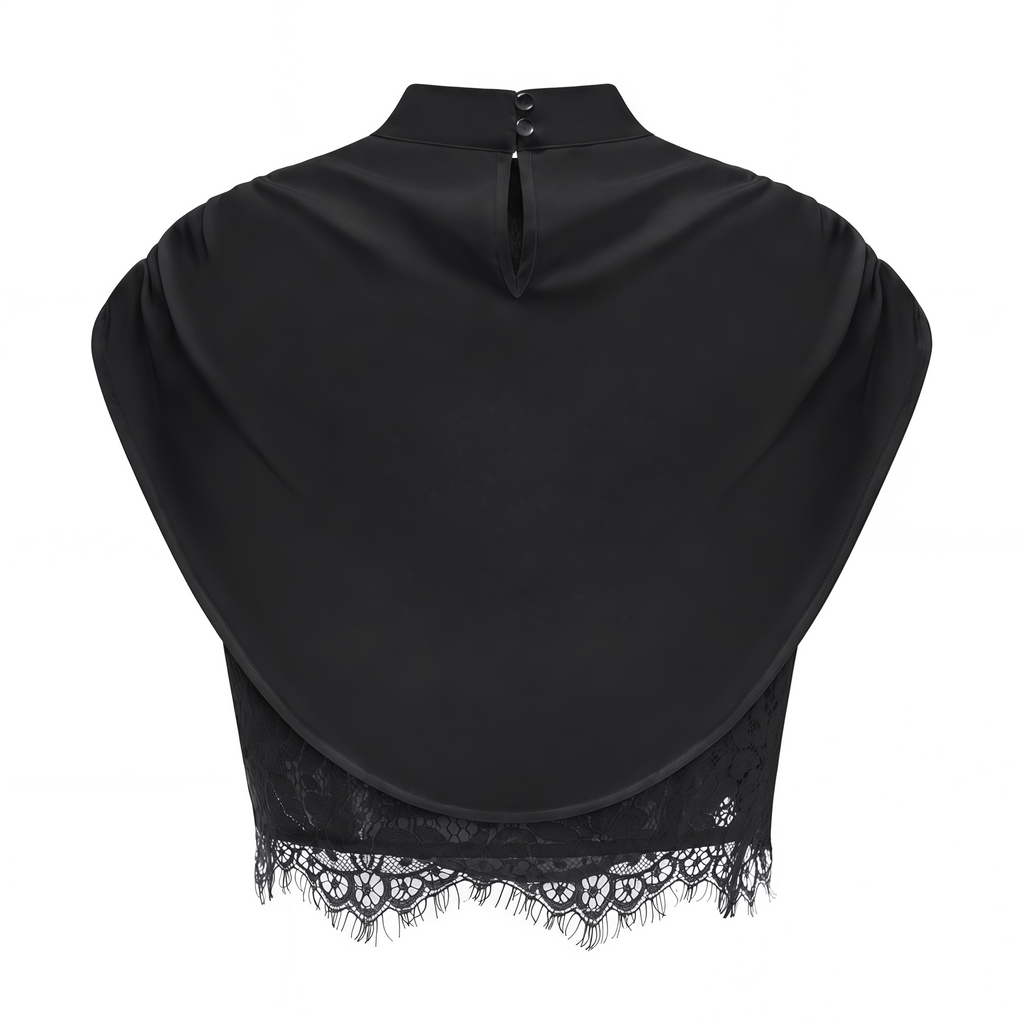 Flowering Girl Women Black Satin Draped Sleeveless Crop Top Lace Corset Ruched Mini Skirt Two-Piece Set