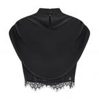 Flowering Girl Women Black Satin Draped Sleeveless Crop Top Lace Corset Ruched Mini Skirt Two-Piece Set