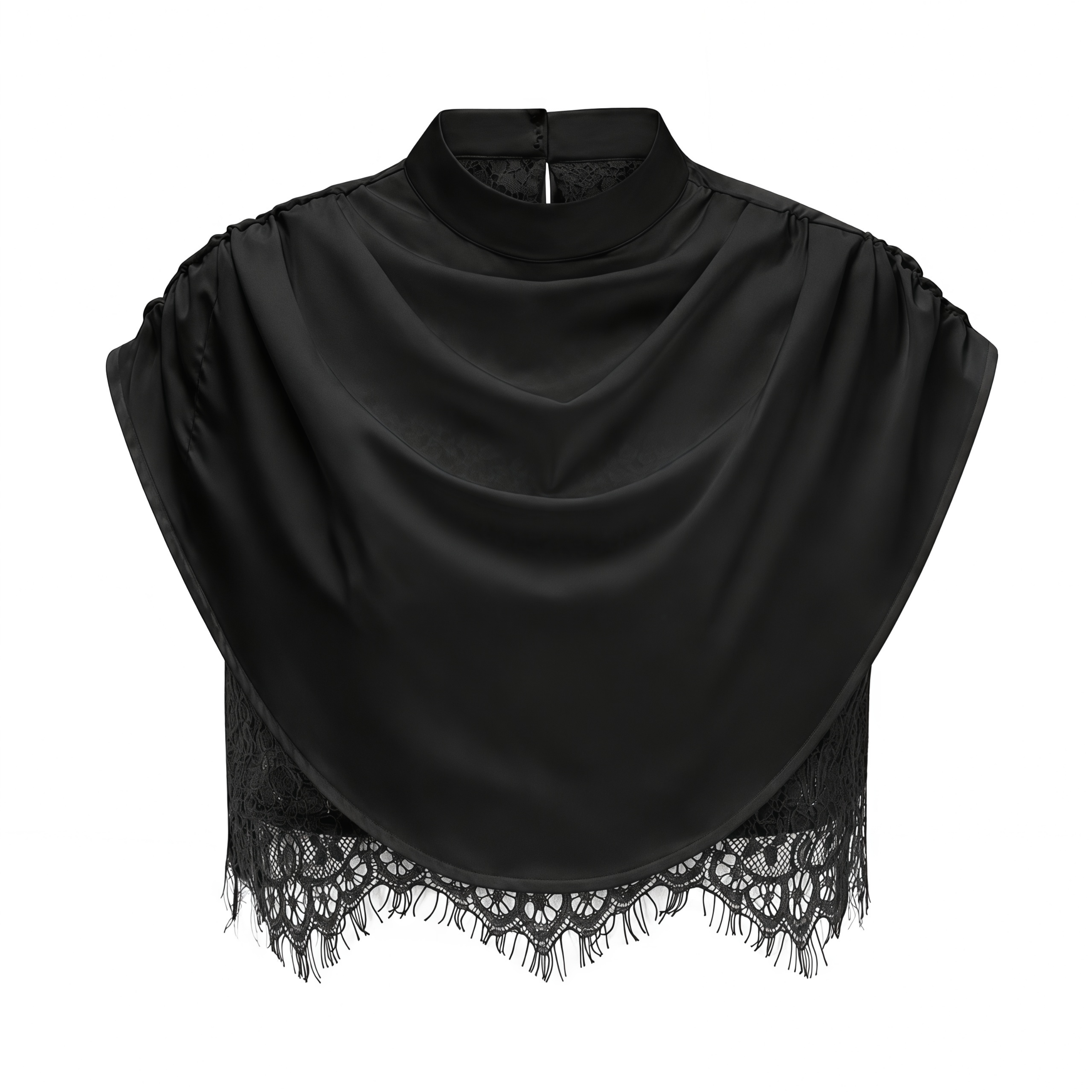 Flowering Girl Women Black Satin Draped Sleeveless Crop Top Lace Corset Ruched Mini Skirt Two-Piece Set