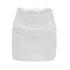 Flowering Girl Women Ivory Draped Satin Sleeveless Crop Top Lace Corset Ruched Mini Skirt Two-Piece Set