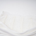 Flowering Girl Women Ivory Draped Satin Sleeveless Crop Top Lace Corset Ruched Mini Skirt Two-Piece Set