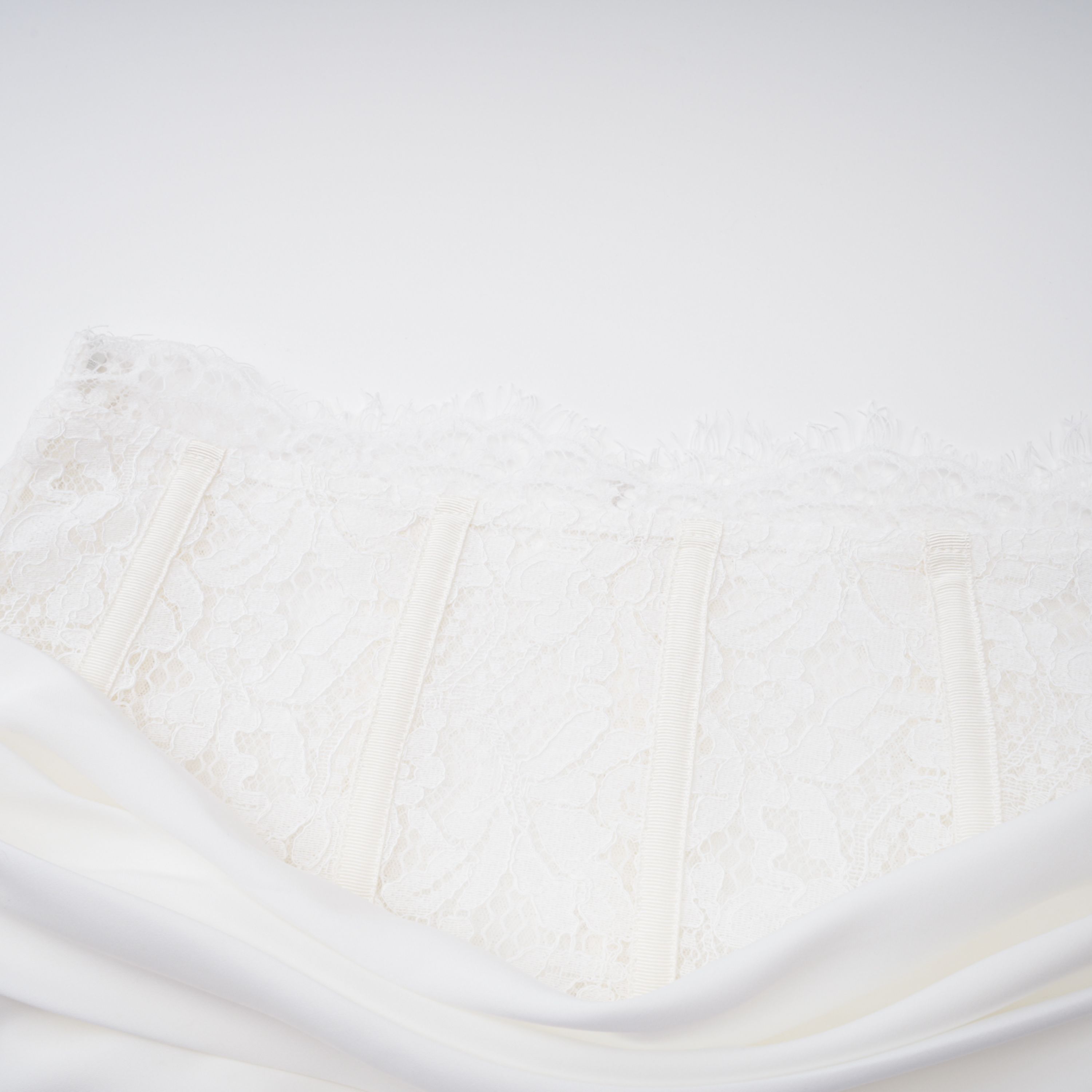 Flowering Girl Women Ivory Draped Satin Sleeveless Crop Top Lace Corset Ruched Mini Skirt Two-Piece Set