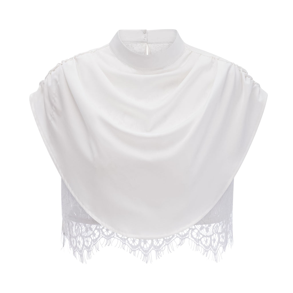 Flowering Girl Women Ivory Draped Satin Sleeveless Crop Top Lace Corset Ruched Mini Skirt Two-Piece Set