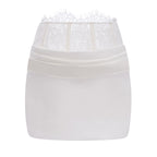 Flowering Girl Women Ivory Draped Satin Sleeveless Crop Top Lace Corset Ruched Mini Skirt Two-Piece Set