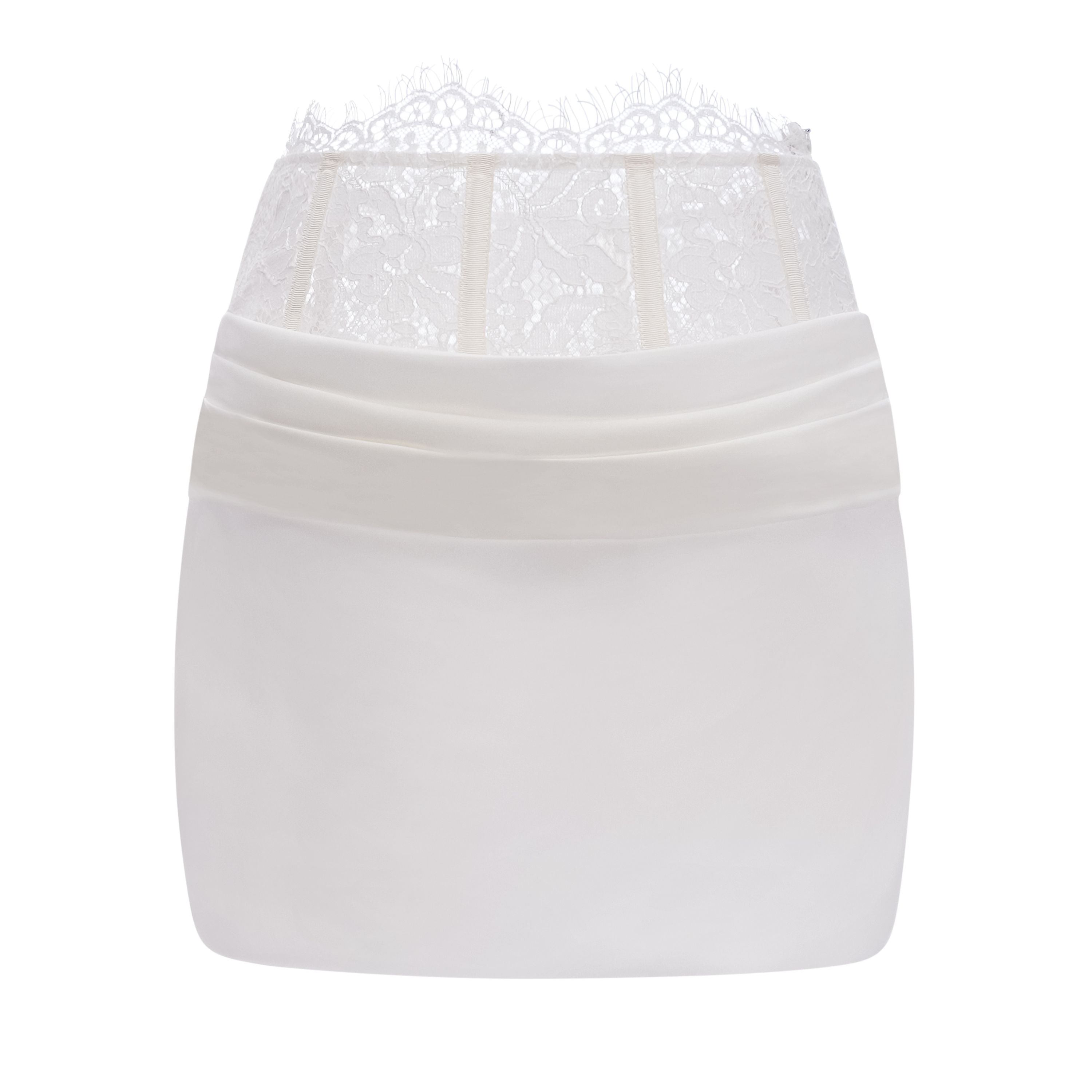 Flowering Girl Women Ivory Draped Satin Sleeveless Crop Top Lace Corset Ruched Mini Skirt Two-Piece Set