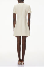 Ivory Round Neck Mini Dress with Floral Applique