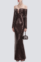 Flowering Girl Women Solvay Sequin Off Shoulder Maxi Dress