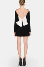 Off Shoulder Bow Embeliished Backless Mini Dress