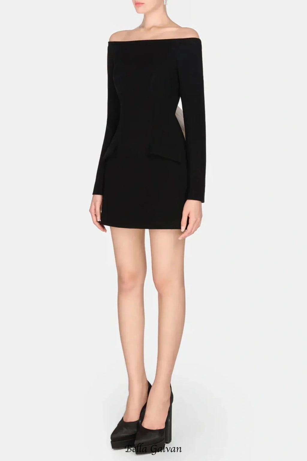 Off Shoulder Bow Embeliished Backless Mini Dress