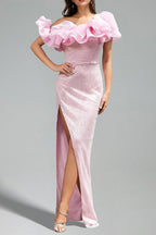 Flowering Girl Women Sophia One Shoulder Flounce Slit Maxi Dress