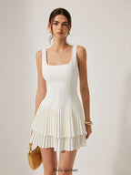 Square Neck Pleated layered mini Dress