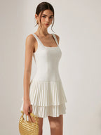 Square Neck Pleated Layered Mini Dress