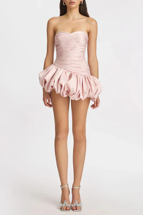 Flowering Girl Women Balloon Draped Strapless Mini Dress In Pink