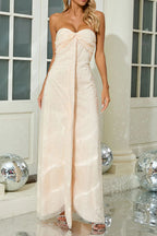 Flowering Girl Women Strapless Pearl Crystal Maxi Dress