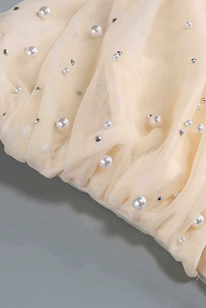Strapless Pearl Crystal Maxi Dress