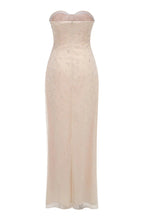 Flowering Girl Women Strapless Pearl Crystal Maxi Dress
