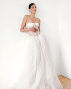 Flowering Girl Women Strapless Corset A Line Maxi Dress White