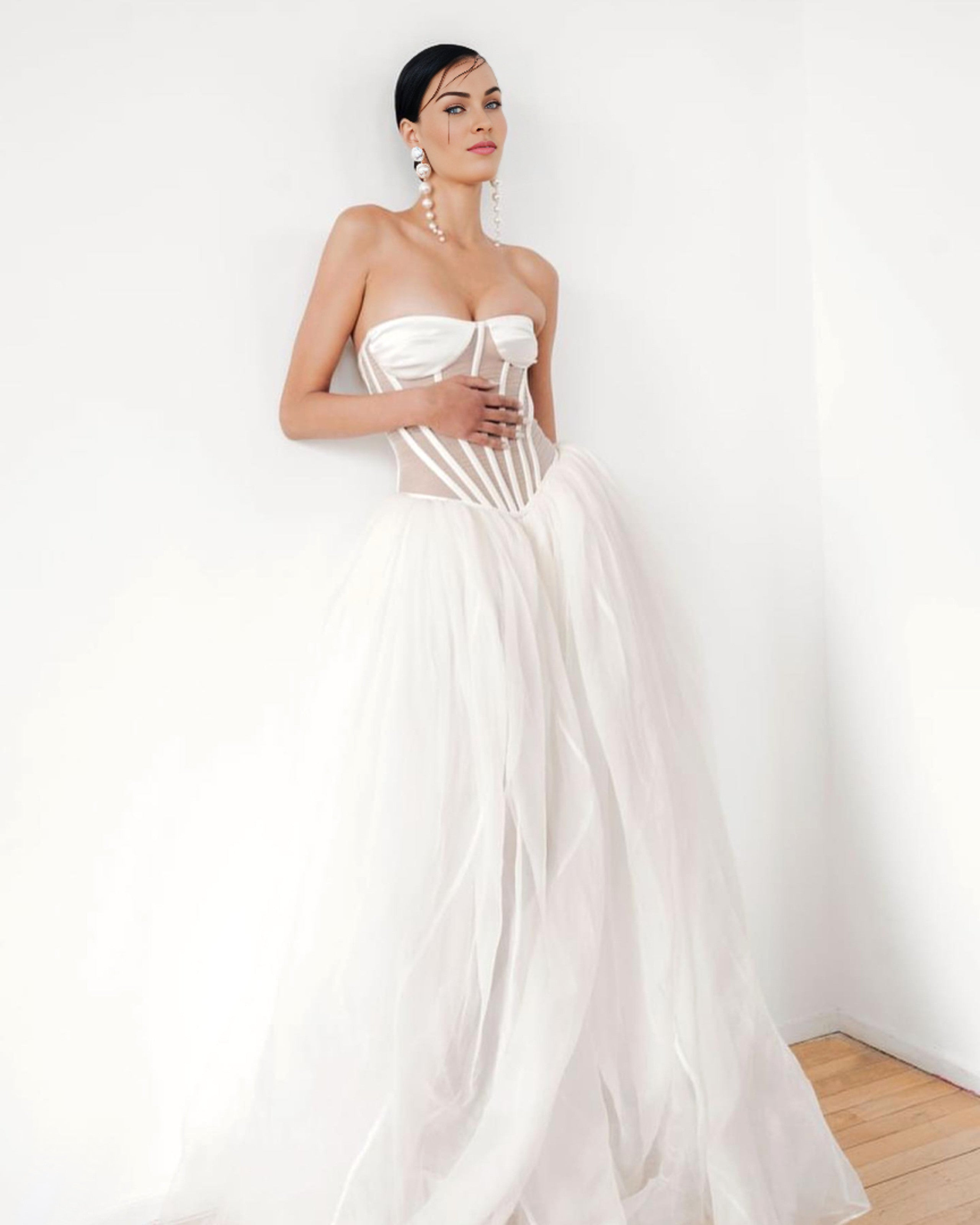 Flowering Girl Women Strapless Corset A Line Maxi Dress White
