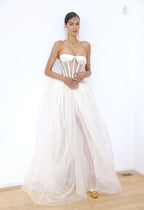 Flowering Girl Women Strapless Corset A Line Maxi Dress White
