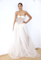 Flowering Girl Women Strapless Corset A Line Maxi Dress White