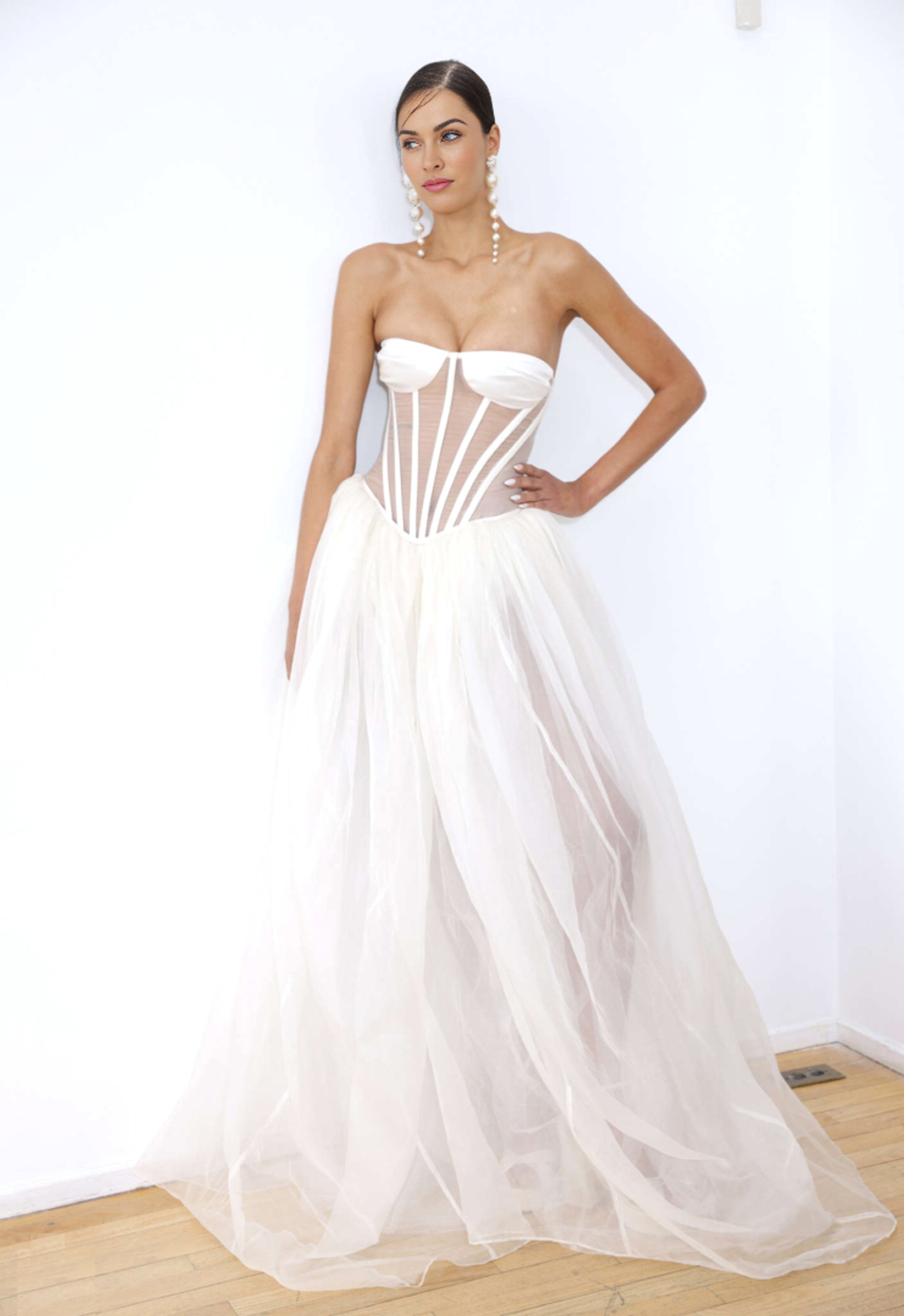 Flowering Girl Women Strapless Corset A Line Maxi Dress White