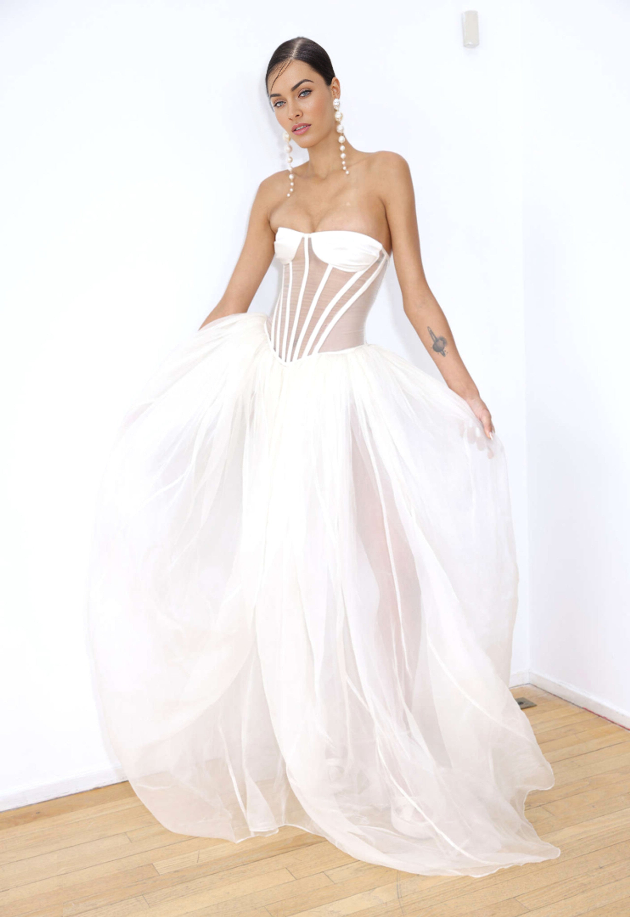 Flowering Girl Women Strapless Corset A Line Maxi Dress White