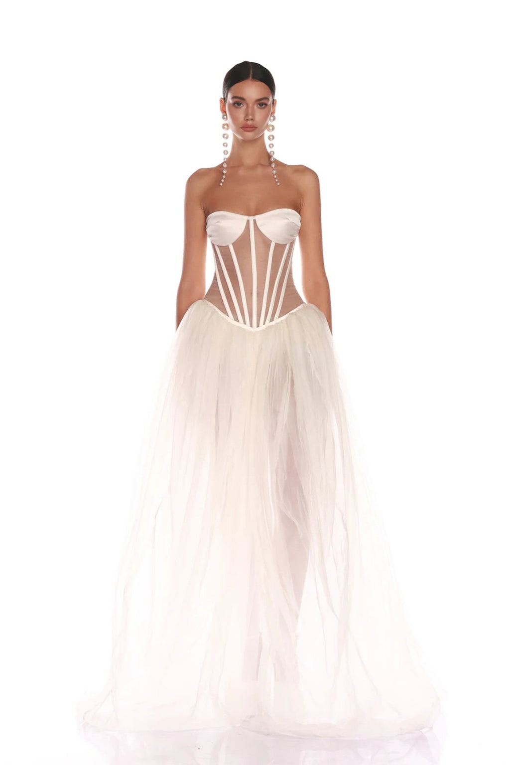 Flowering Girl Women Strapless Corset A Line Maxi Dress White