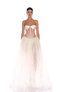 Flowering Girl Women Strapless Corset A Line Maxi Dress White