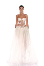 Flowering Girl Women Strapless Corset A Line Maxi Dress White