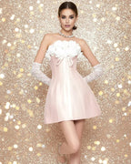 Gladys Strapless 3d Floral Corset A-Line Dress In Pink
