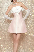 Gladys Strapless 3d Floral Corset A-Line Dress In Pink