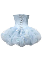 nicole Strapless Floral Corset Bubble mini Dress in Blue