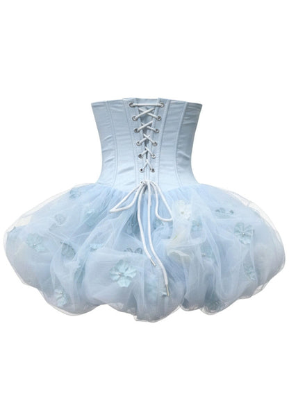 nicole Strapless Floral Corset Bubble mini Dress in Blue
