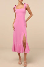 Flowering Girl Women Summer Invite Pink Tie-Strap Tiered Midi Dress