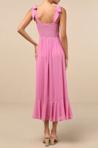 Summer Invite Pink Tie-Strap Tiered Midi Dress