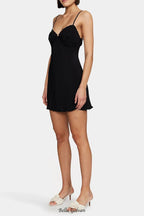backless strap mini dress in black