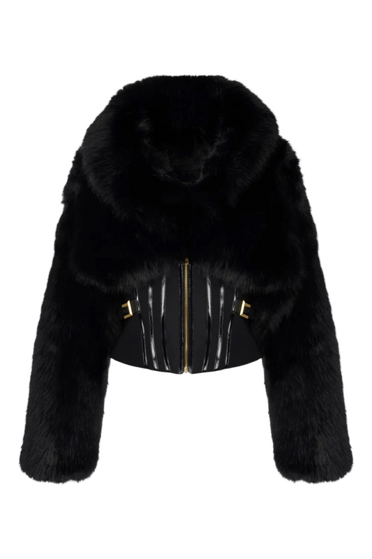 adelaide Faux Fur Corset Jacket in black