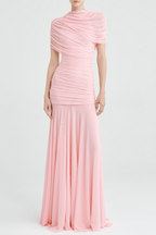 Suttoa Mesh Shawl Ruched Maxi Dress - Pink